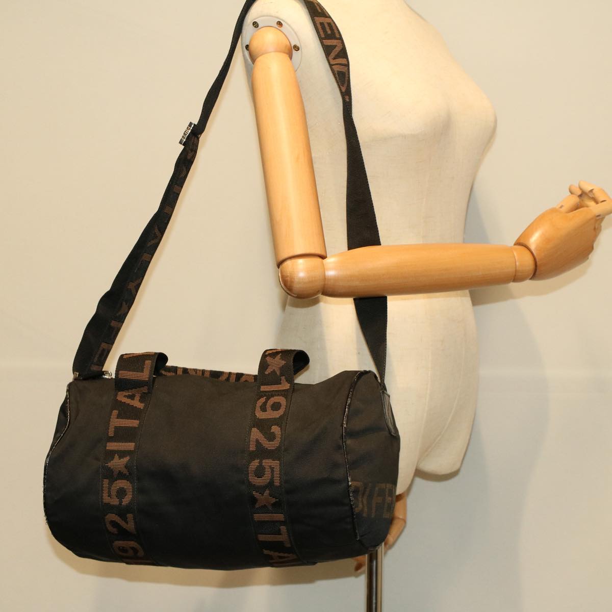 FENDI Boston Bag Nylon 2way Brown Black bs8911