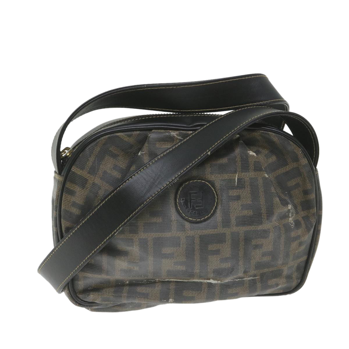 FENDI Zucca Canvas Shoulder Bag Coated Canvas Brown bs9073