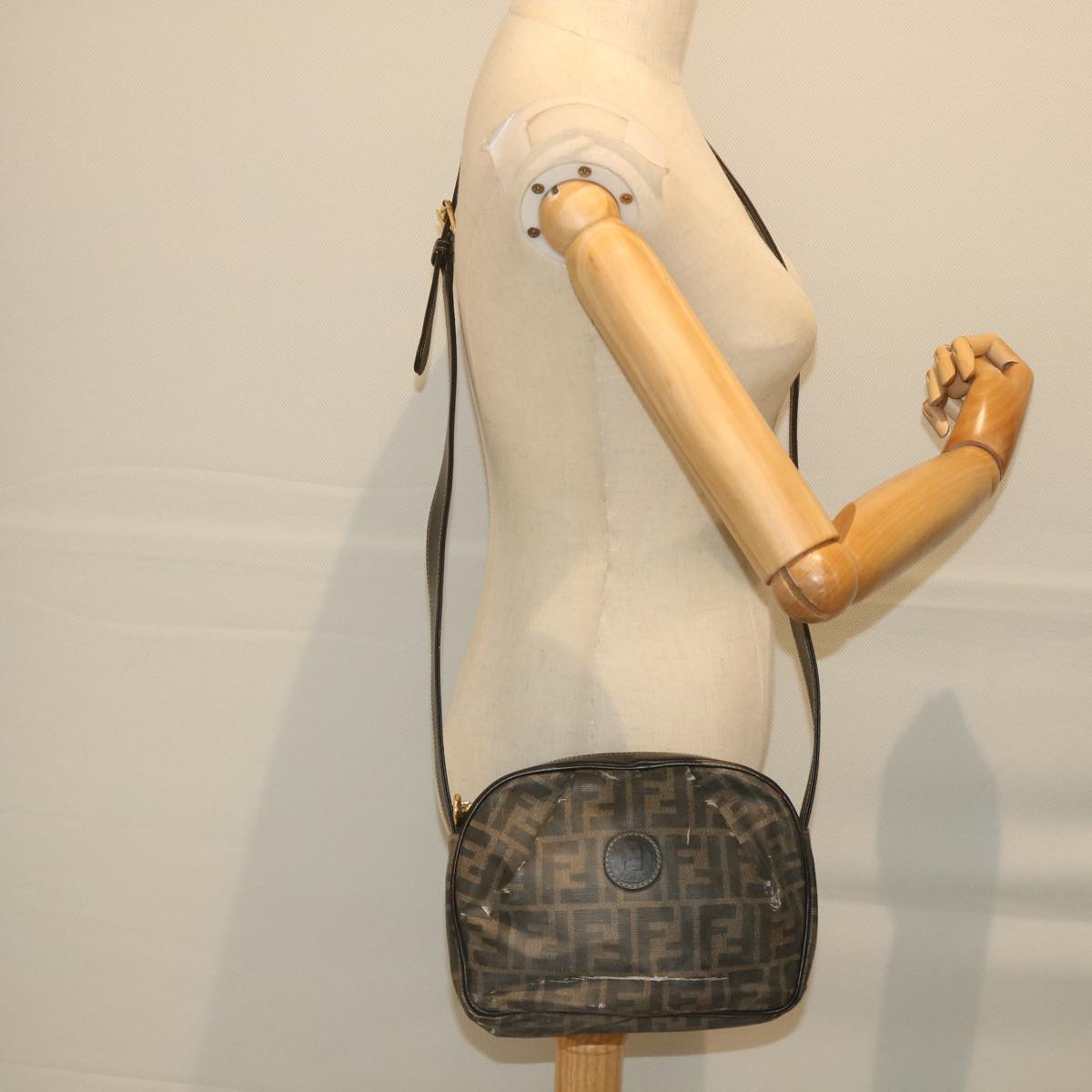 FENDI Zucca Canvas Shoulder Bag Coated Canvas Brown bs9073