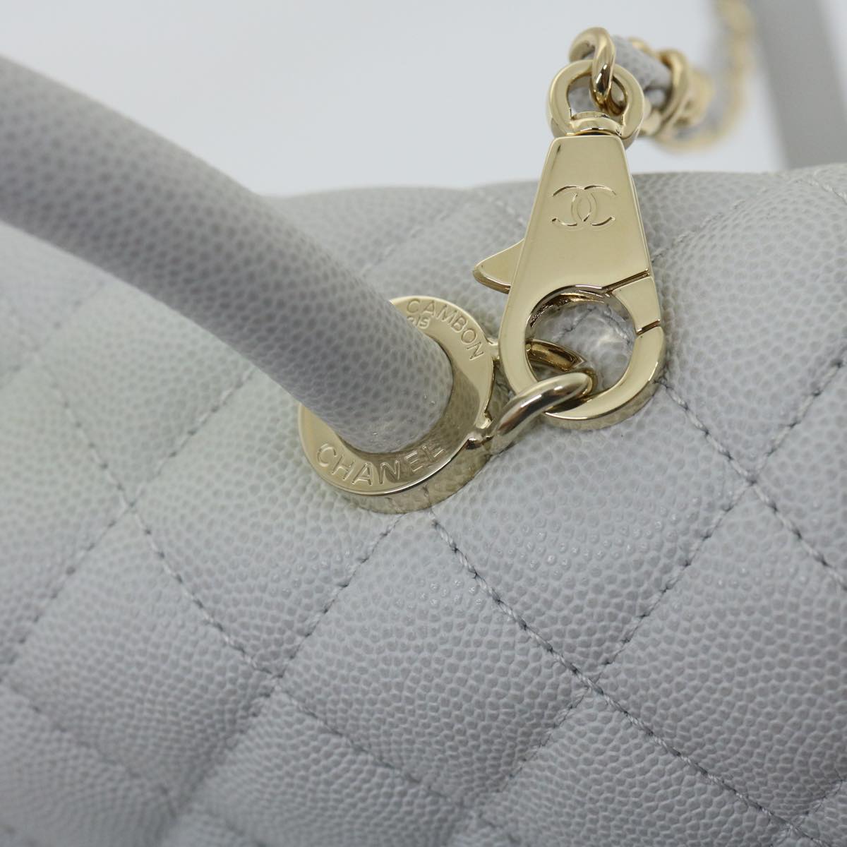 CHANEL Matelasse Chain Shoulder Hand Bag Caviar Skin 2way White CC bs910A