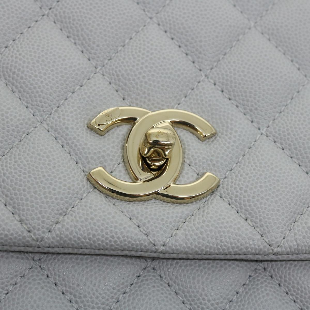 CHANEL Matelasse Chain Shoulder Hand Bag Caviar Skin 2way White CC bs910A
