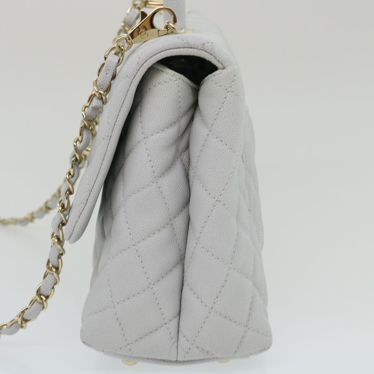 CHANEL Matelasse Chain Shoulder Hand Bag Caviar Skin 2way White CC bs910A