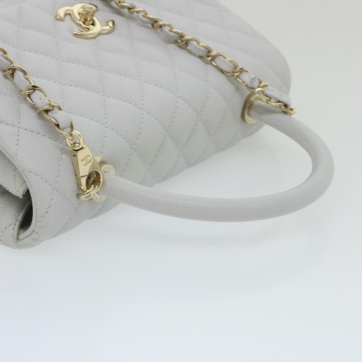 CHANEL Matelasse Chain Shoulder Hand Bag Caviar Skin 2way White CC bs910A