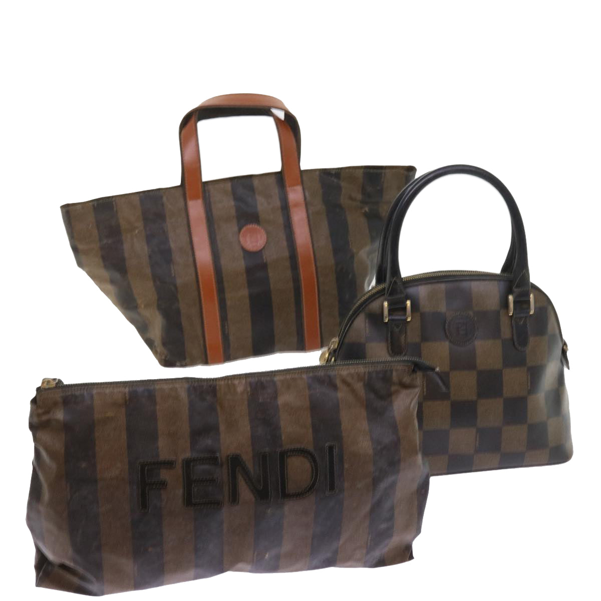 FENDI Pecan Canvas Hand Bag Coated Canvas 3Set Brown Black bs9108