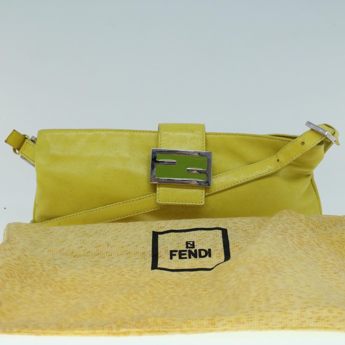 FENDI Mamma Baguette Shoulder Bag Leather Yellow 2354 26685 008 bs9132