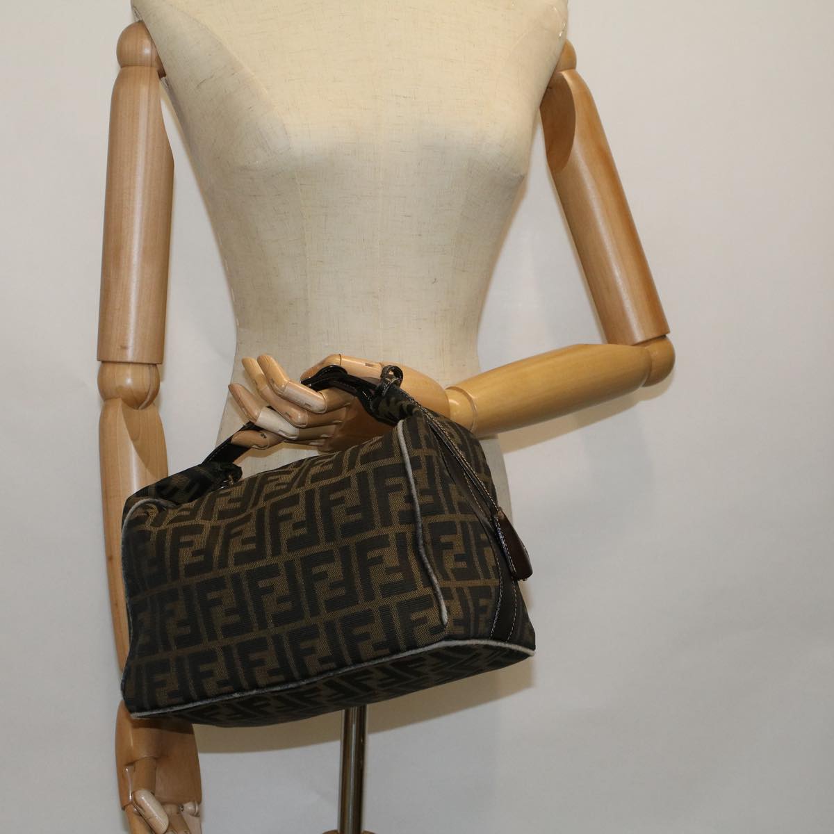 FENDI Zucca Canvas Hand Bag Black Brown bs9136