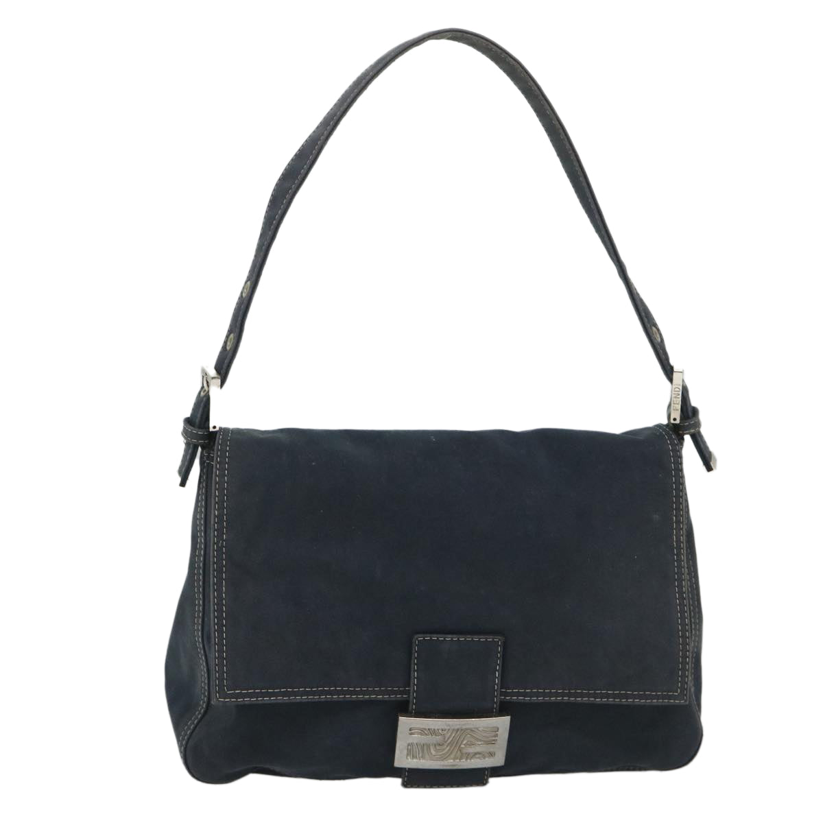 FENDI Mamma Baguette Shoulder Bag Canvas Navy bs9180