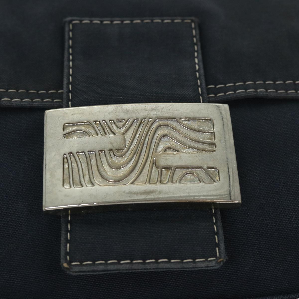FENDI Mamma Baguette Shoulder Bag Canvas Navy bs9180