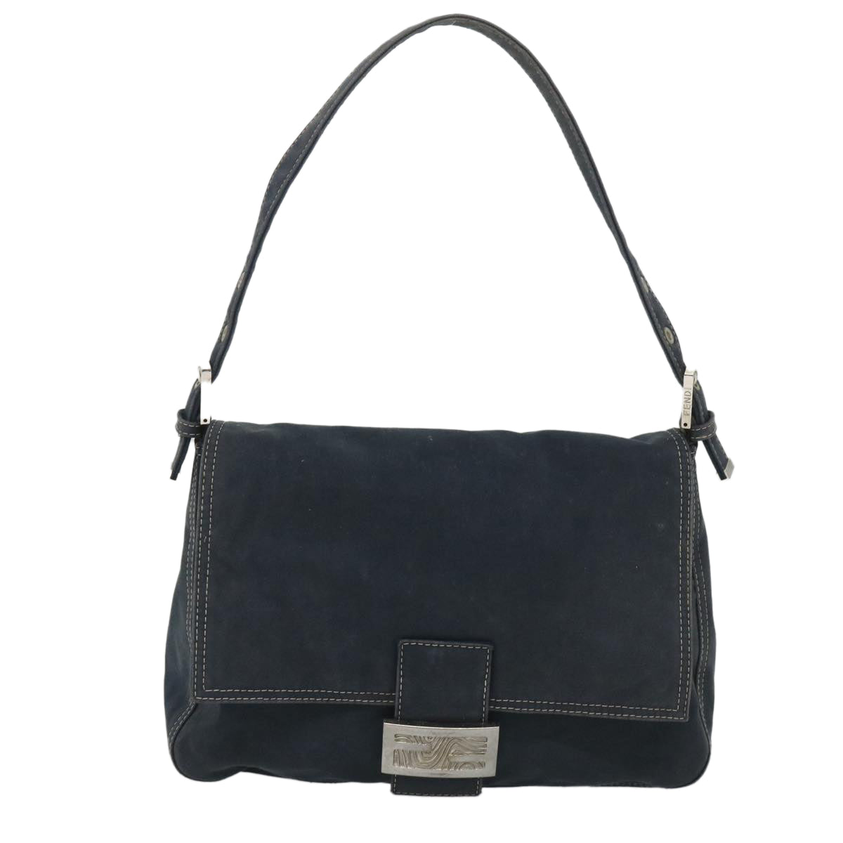FENDI Mamma Baguette Shoulder Bag Canvas Navy bs9180