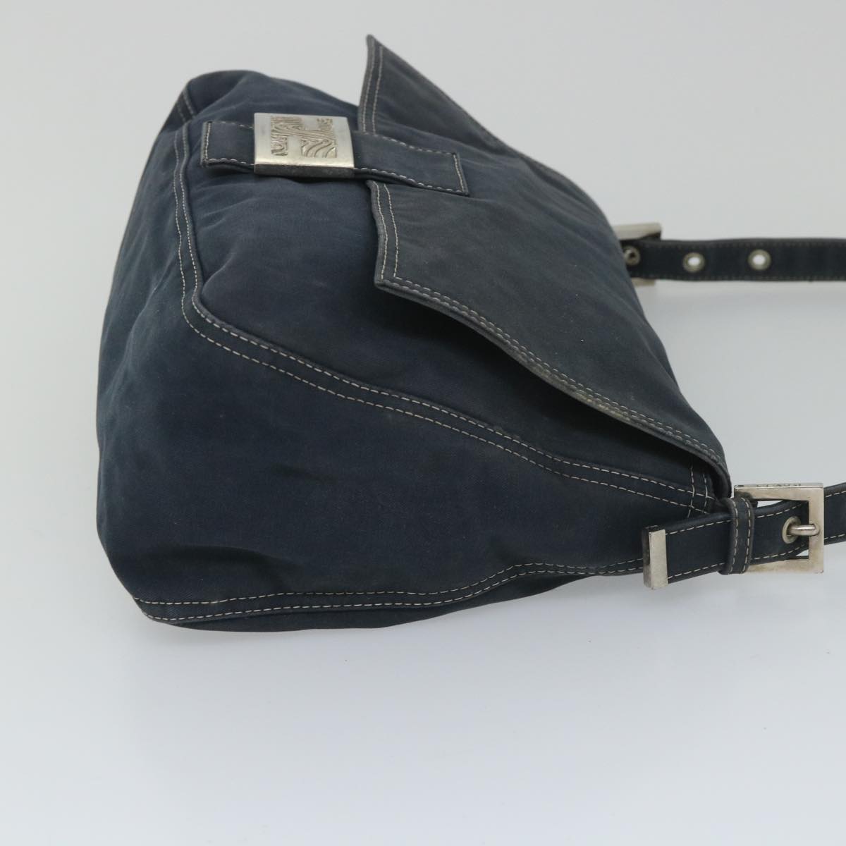 FENDI Mamma Baguette Shoulder Bag Canvas Navy bs9180
