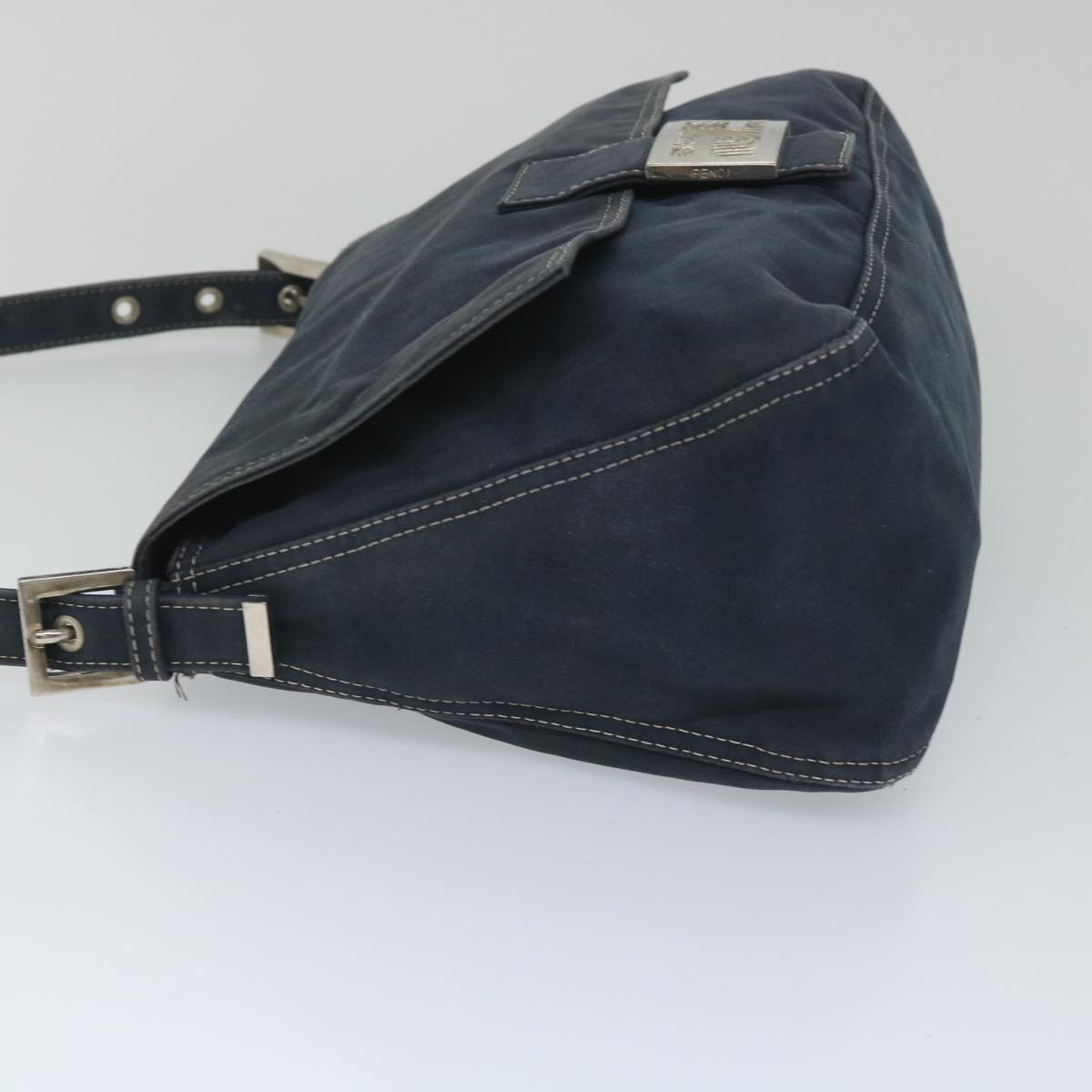 FENDI Mamma Baguette Shoulder Bag Canvas Navy bs9180