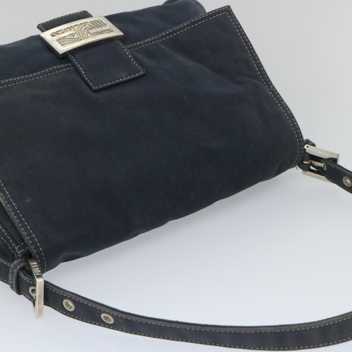 FENDI Mamma Baguette Shoulder Bag Canvas Navy bs9180
