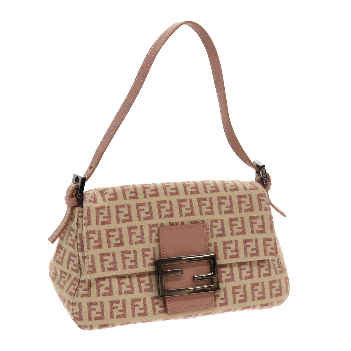 FENDI Zucchino Canvas Mamma Baguette Shoulder Bag Pink bs9221