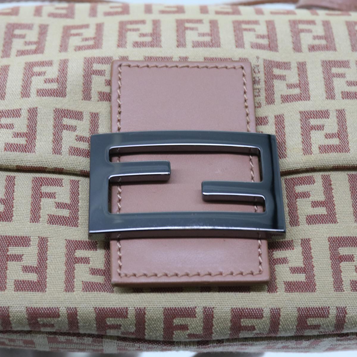 FENDI Zucchino Canvas Mamma Baguette Shoulder Bag Pink bs9221