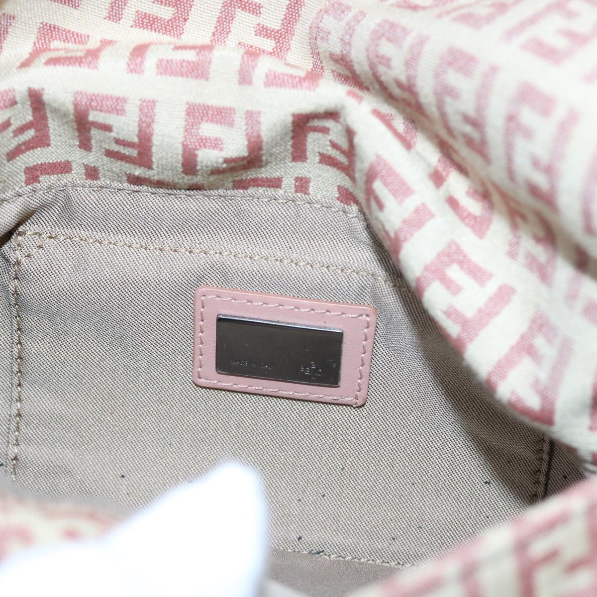 FENDI Zucchino Canvas Mamma Baguette Shoulder Bag Pink bs9221