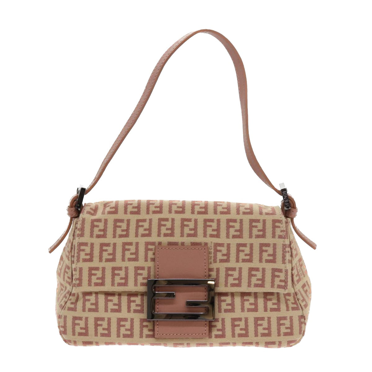 FENDI Zucchino Canvas Mamma Baguette Shoulder Bag Pink bs9221