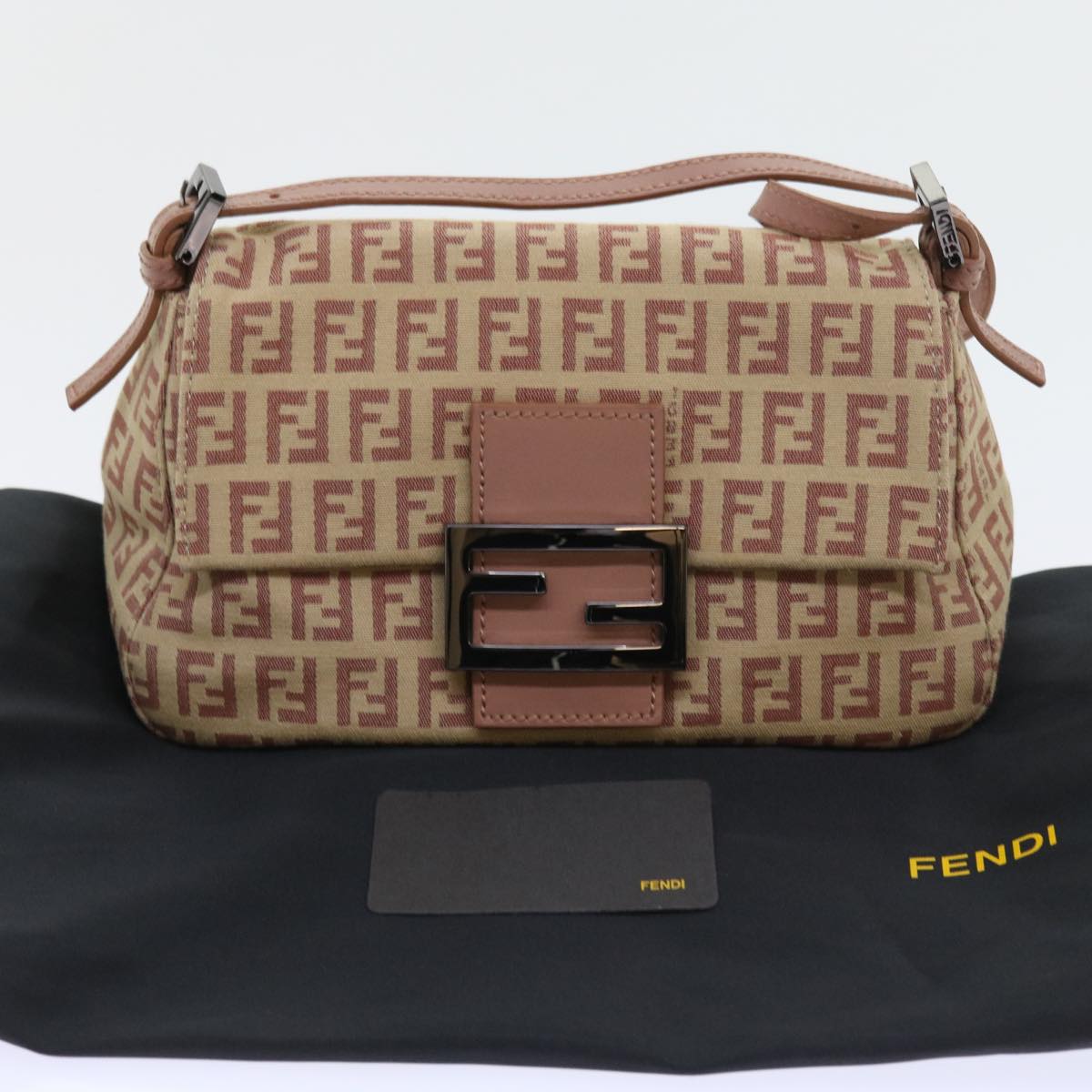 FENDI Zucchino Canvas Mamma Baguette Shoulder Bag Pink bs9221