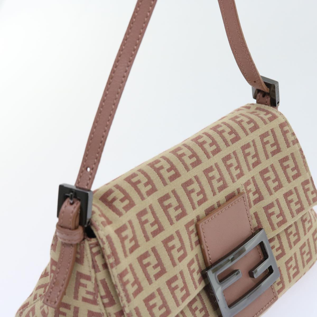 FENDI Zucchino Canvas Mamma Baguette Shoulder Bag Pink bs9221