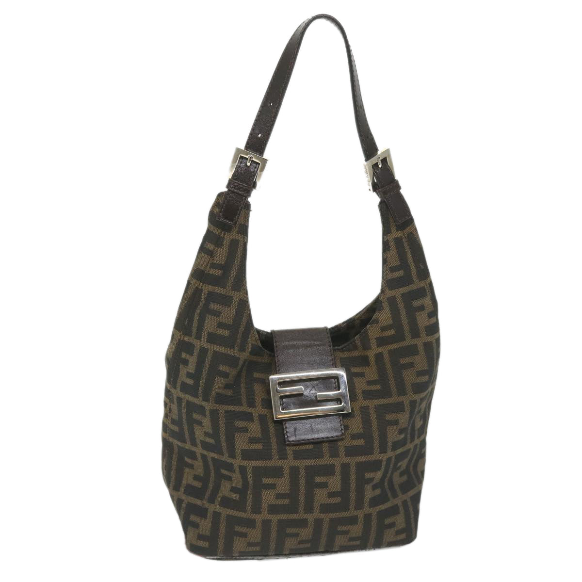FENDI Zucca Canvas Mamma Baguette Shoulder Bag Black Brown bs9333