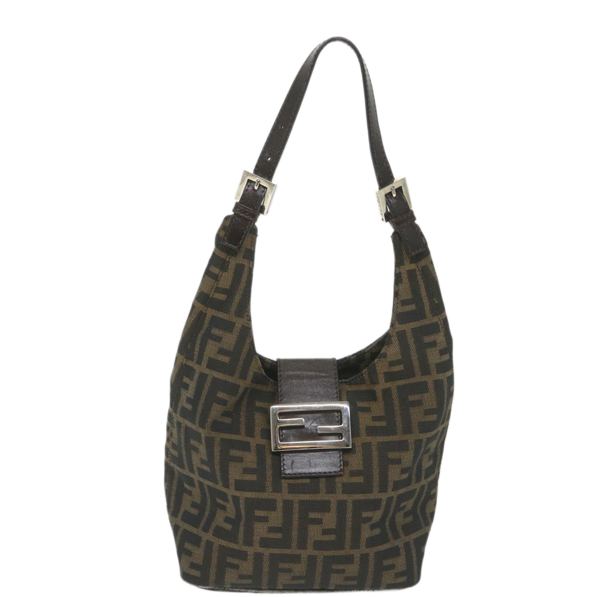 FENDI Zucca Canvas Mamma Baguette Shoulder Bag Black Brown bs9333