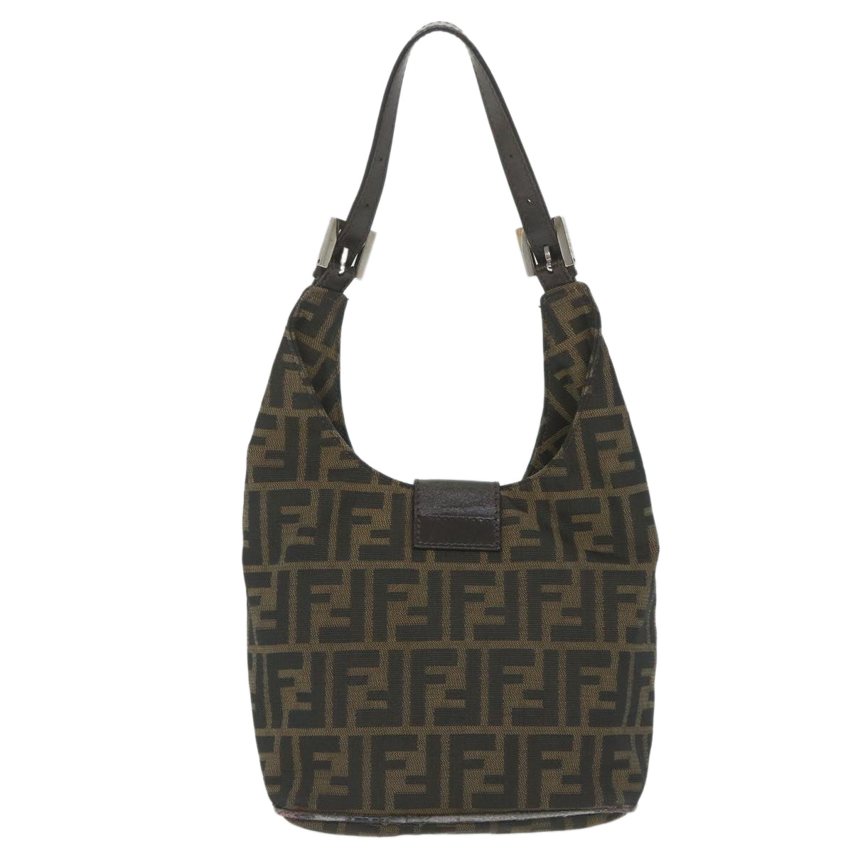 FENDI Zucca Canvas Mamma Baguette Shoulder Bag Black Brown bs9333