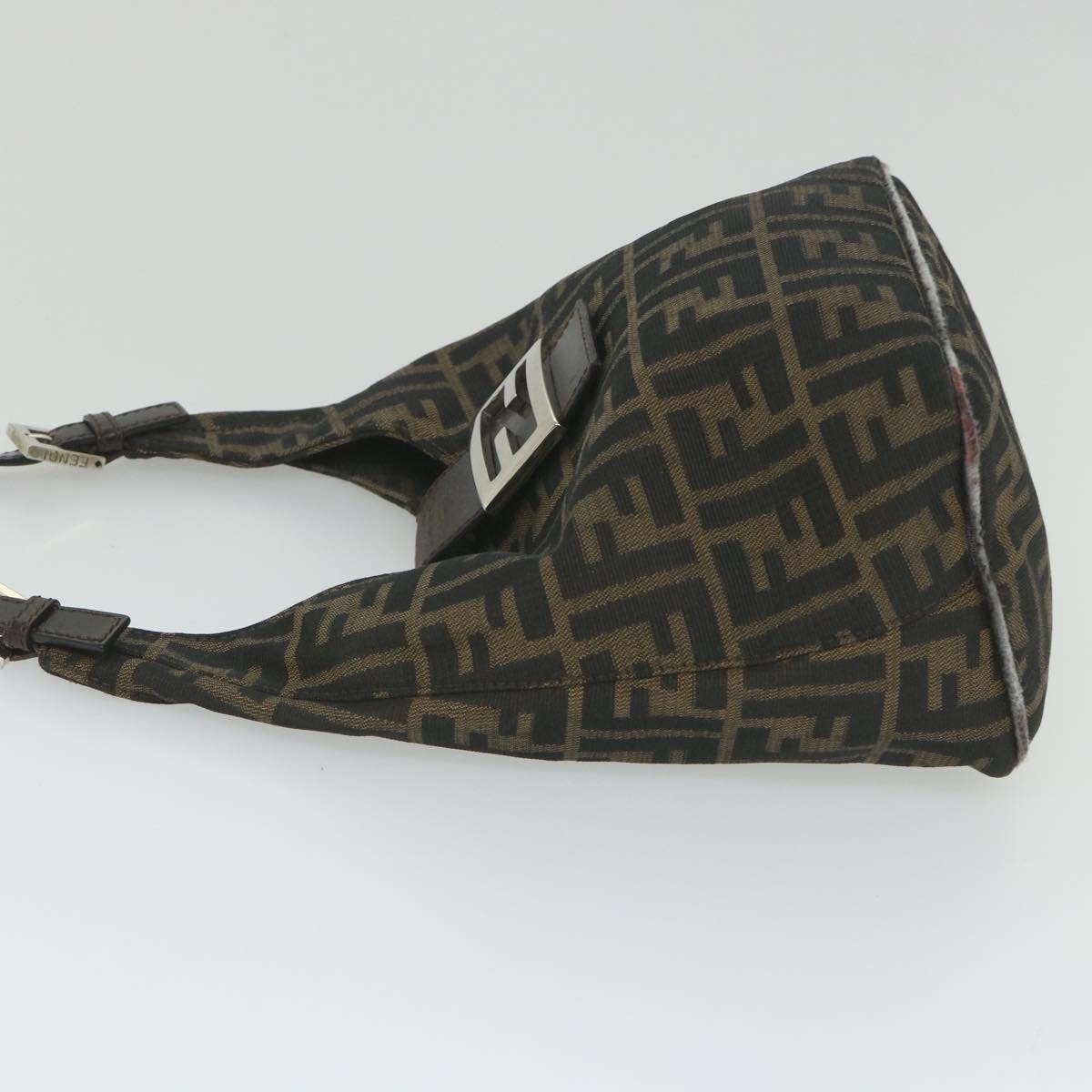 FENDI Zucca Canvas Mamma Baguette Shoulder Bag Black Brown bs9333