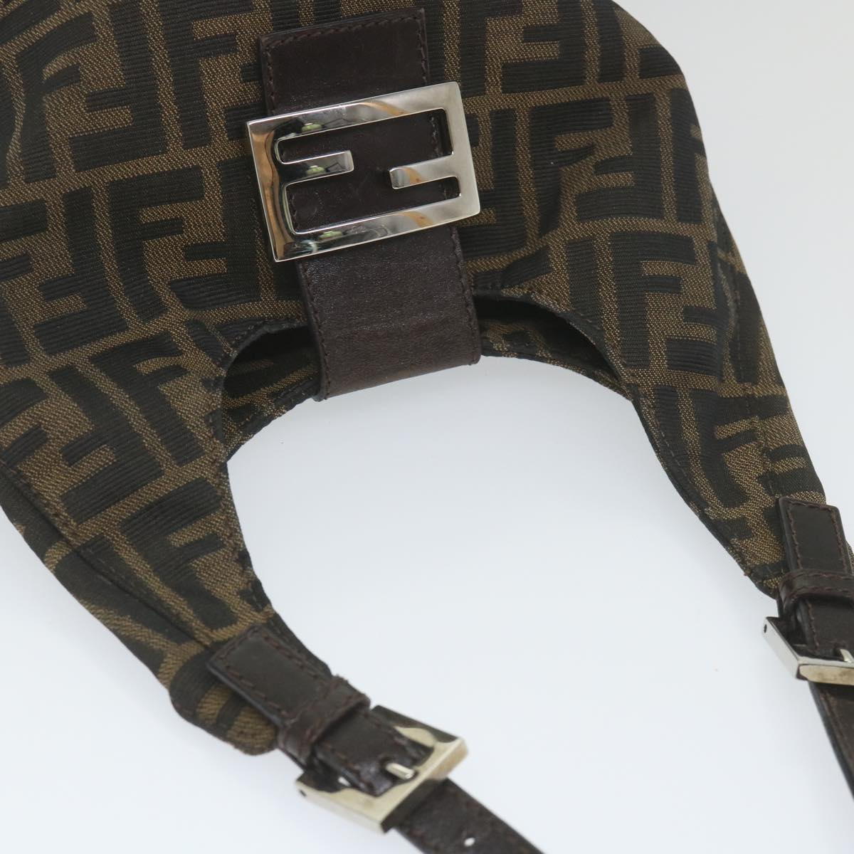 FENDI Zucca Canvas Mamma Baguette Shoulder Bag Black Brown bs9333