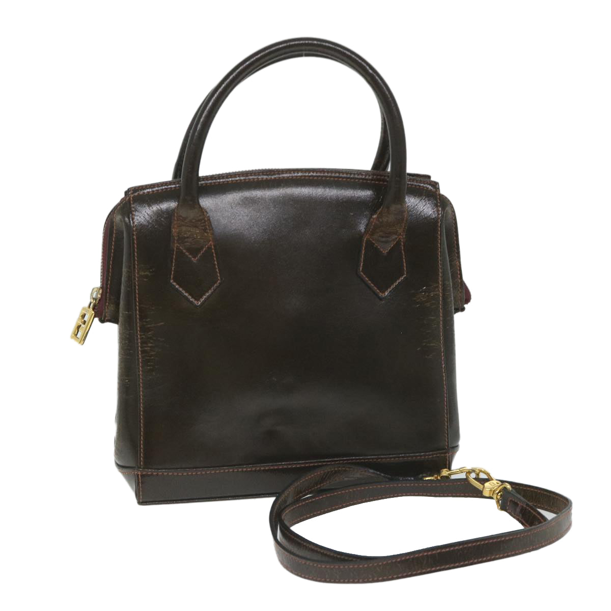 FENDI Hand Bag Leather 2way Brown bs9432