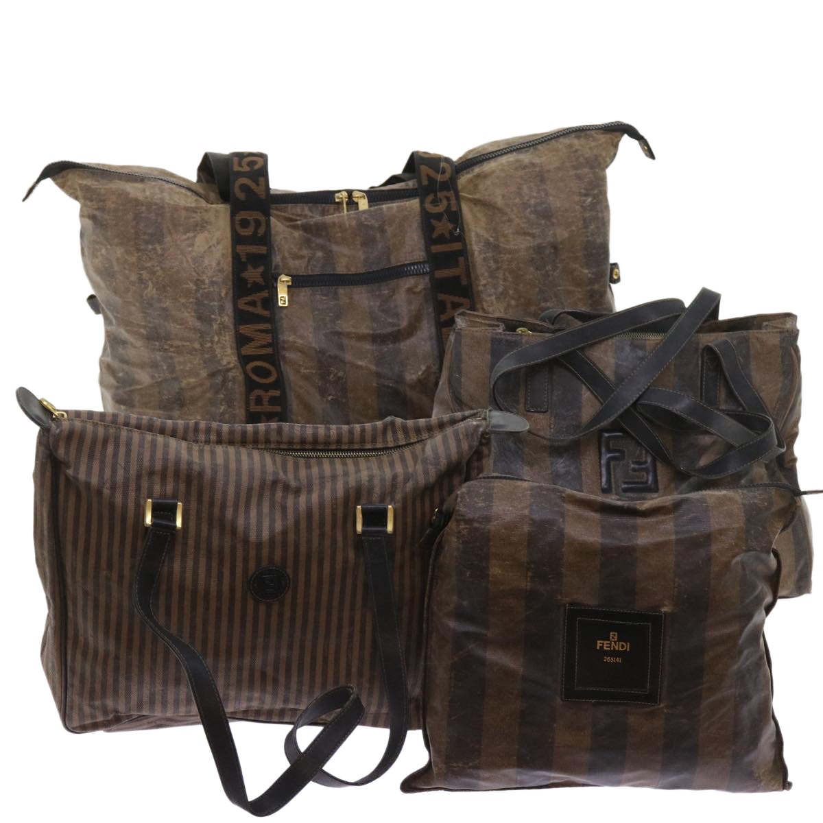 FENDI Pecan Canvas Shoulder Pouch Hand Bag Coated Canvas 4Set Brown bs9654