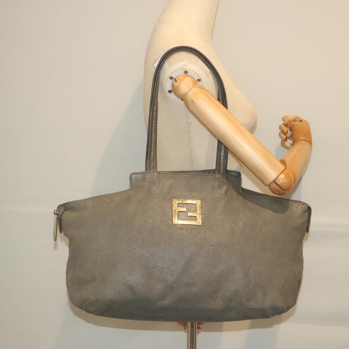 FENDI Tote Bag Leather Gray bs9668