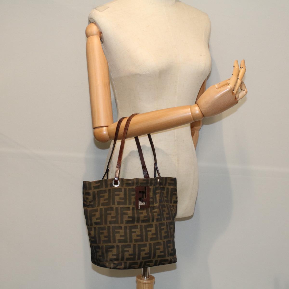 FENDI Zucca Canvas Tote Bag Black Brown bs9796