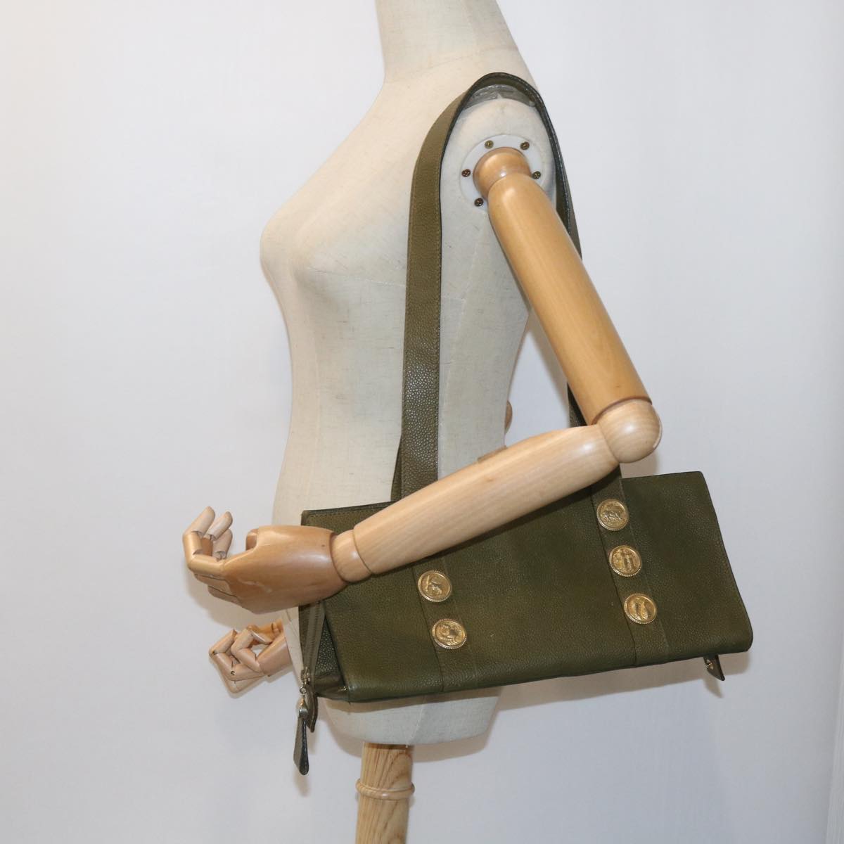 FENDI Shoulder Bag Leather Khaki bs9818
