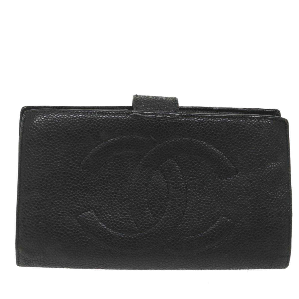 CHANEL Wallet Caviar Skin Black CC bs9845