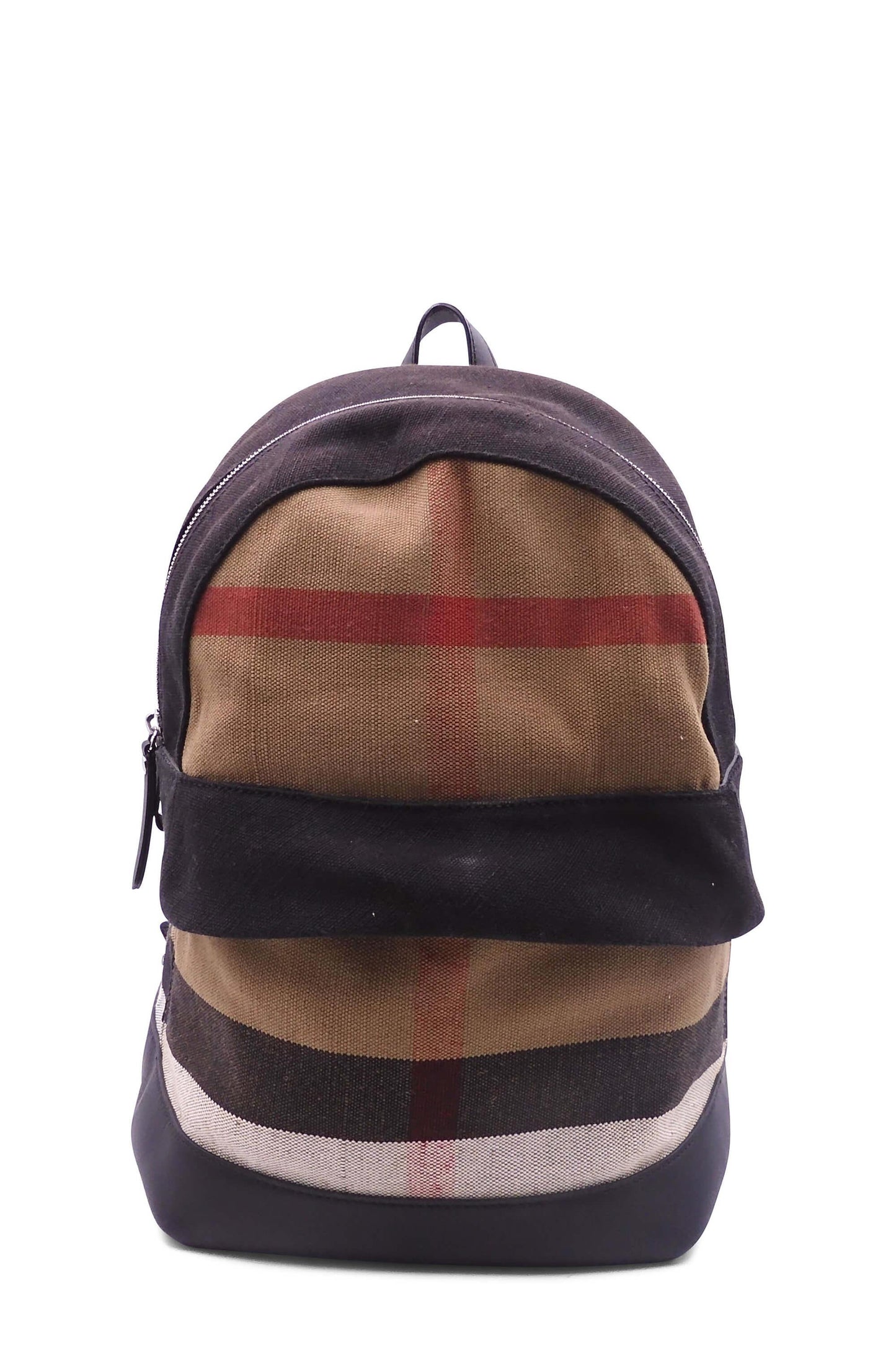 Check Print Canvas Backpack Black Brown