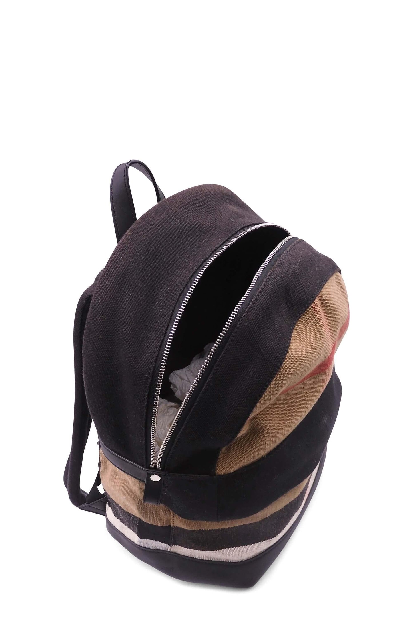 Check Print Canvas Backpack Black Brown