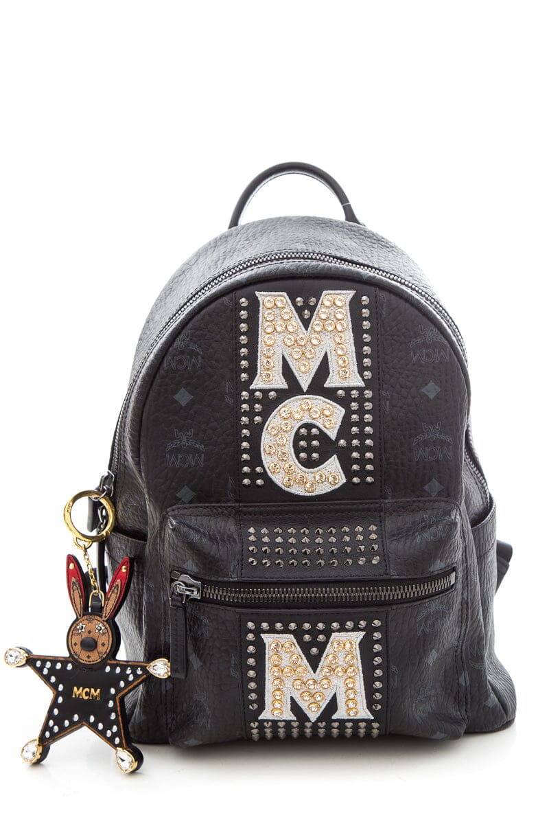 MCM Black Monogram & Crystal Detail Backpack