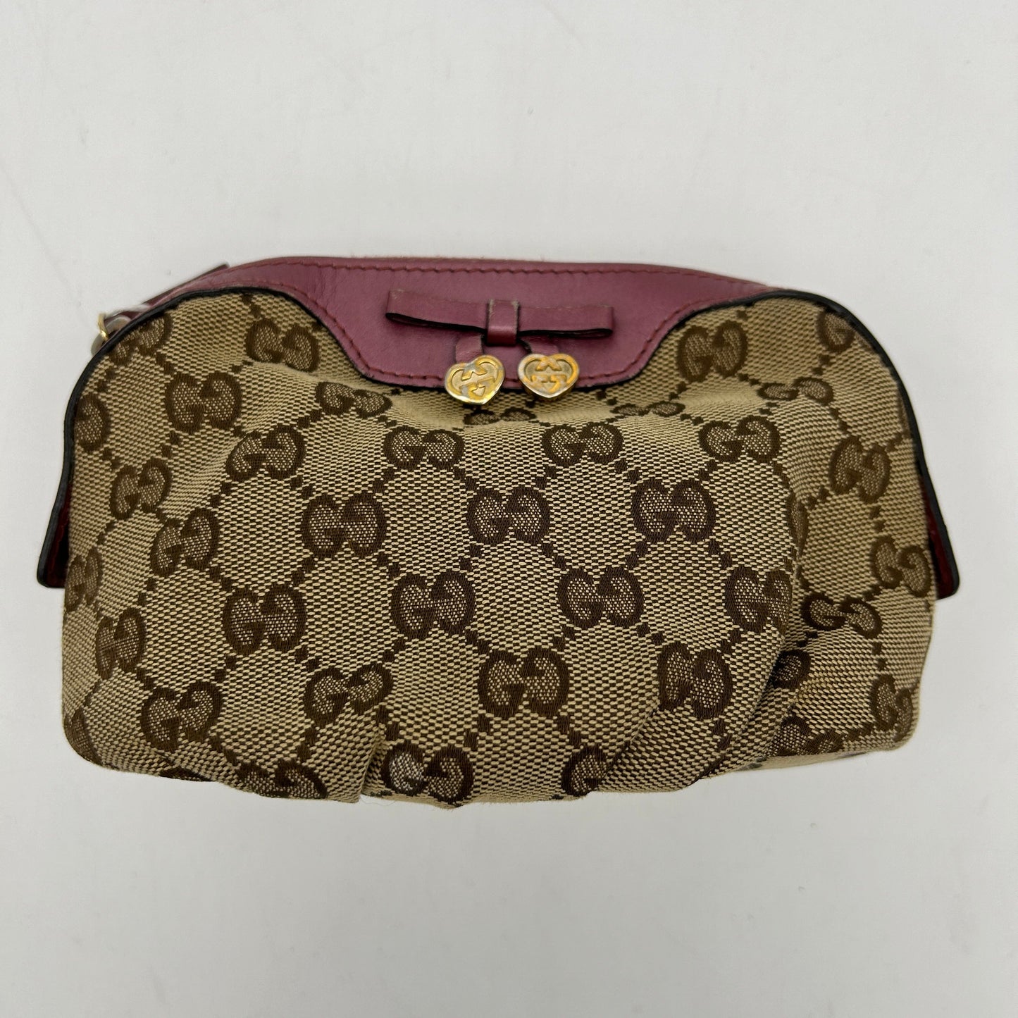 Gucci Beige GG Monogram Necessaire Pouch Brown Trim