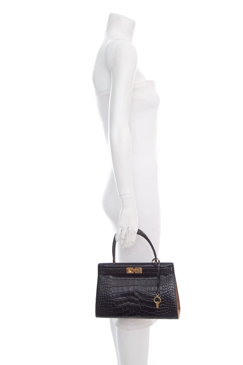 Tory Burch Black Croc Embossed Handbag