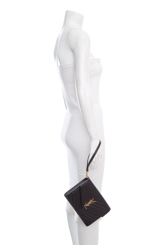 Saint Laurent Black Grain De Poudre Envelope Clutch