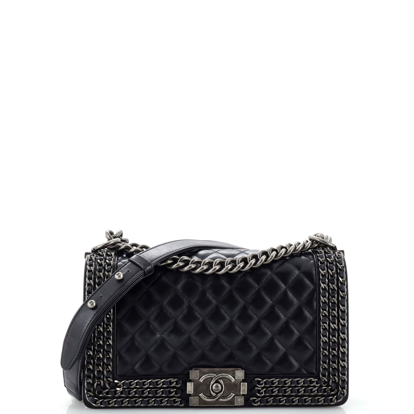 CHANEL Chained Boy Flap Bag Quilted Glazed Calfskin Old Medium