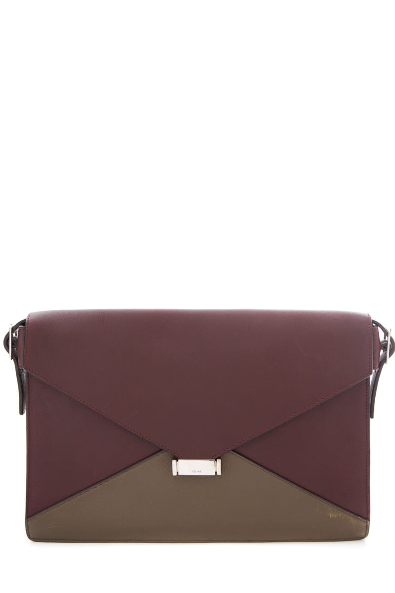 Celine Maroon & Grey Flap Envelope Handbag