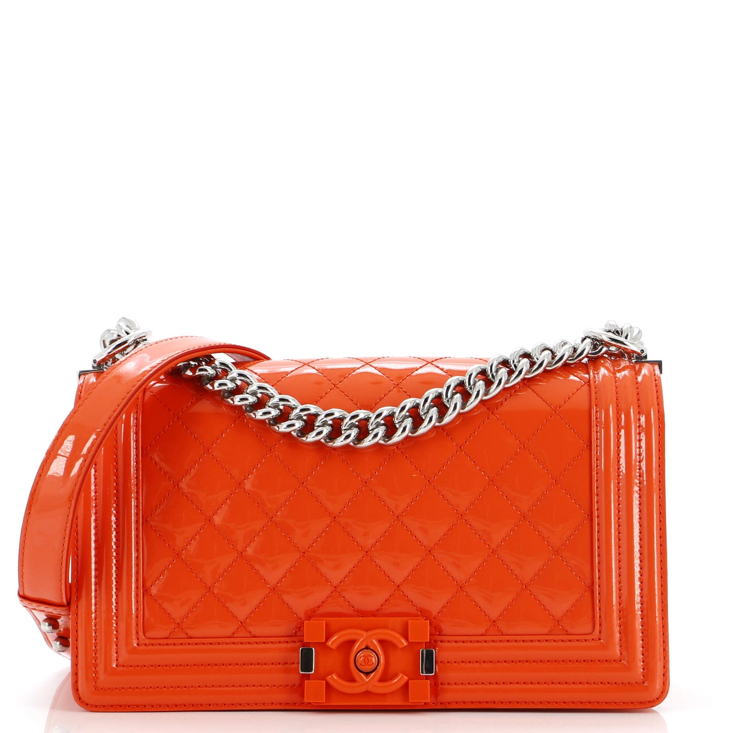 CHANEL Boy Flap Bag Quilted Plexiglass Patent Old Medium