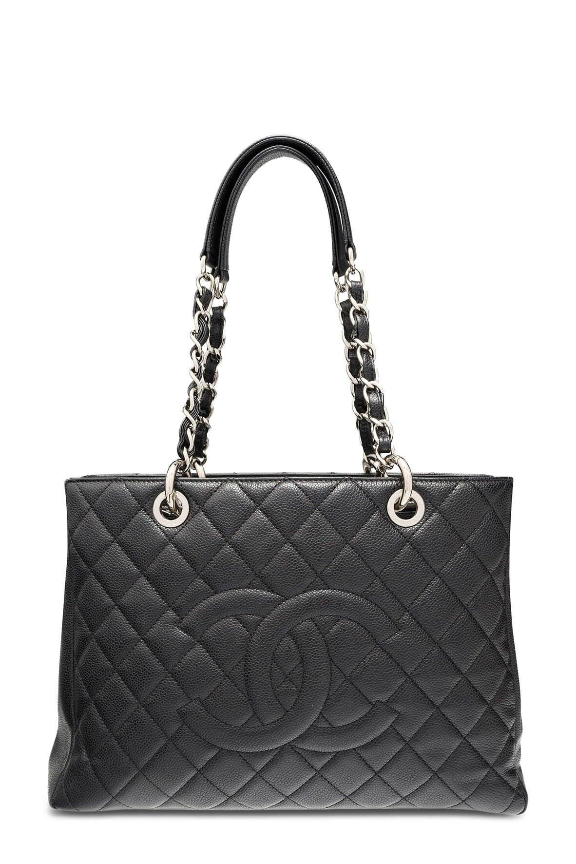 Grand Shopping Tote Black with Silver Hardware