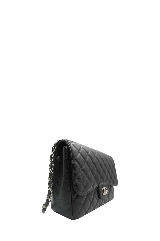 Jumbo Classic Single Flap Caviar SHW Black