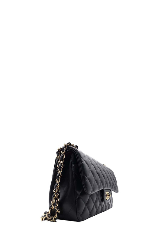Quilted Lambskin Jumbo Classic Flap Bag with Gold Hardware Black