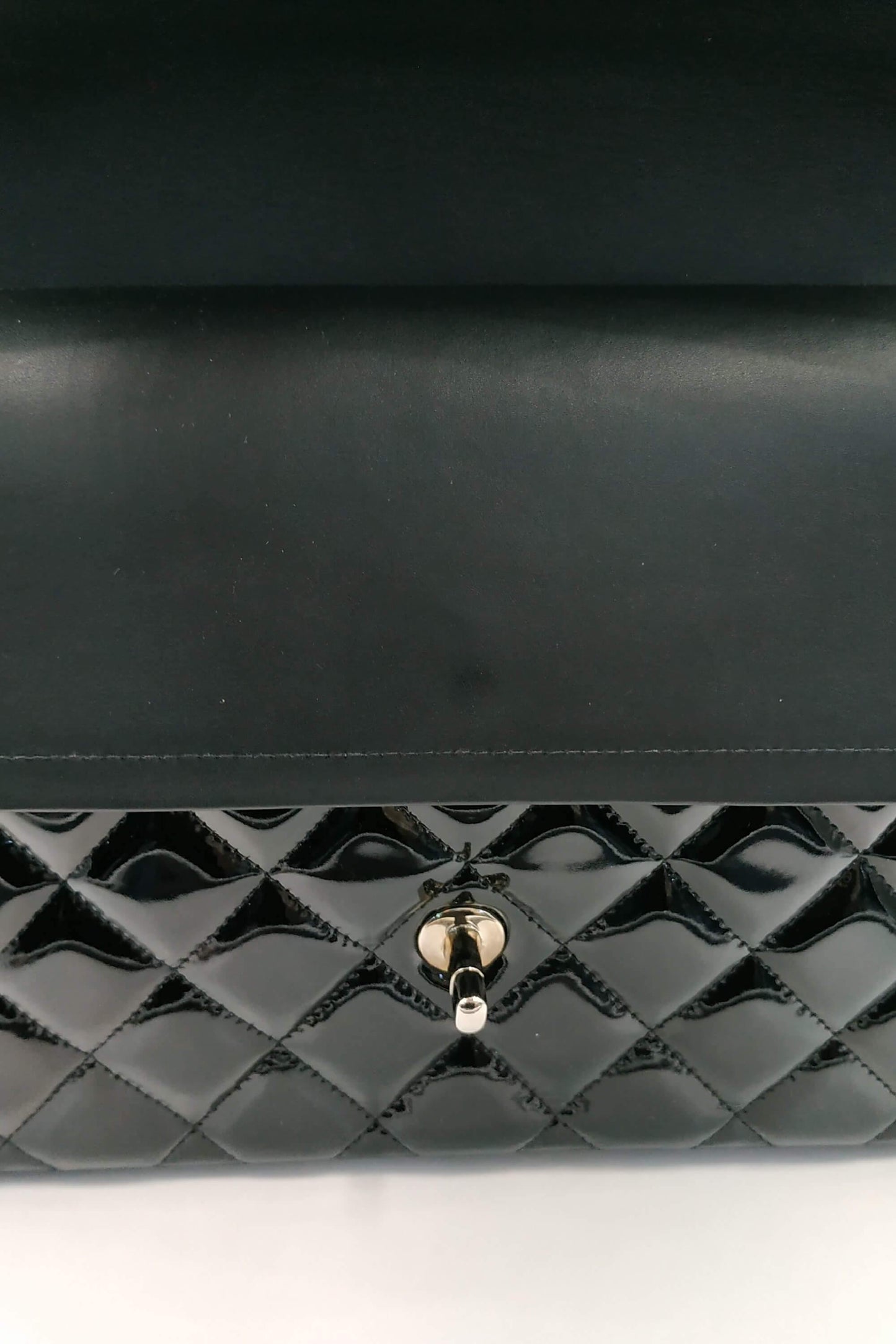 Quilted Patent Jumbo Classic Flap Bag with Silver Hardware Black