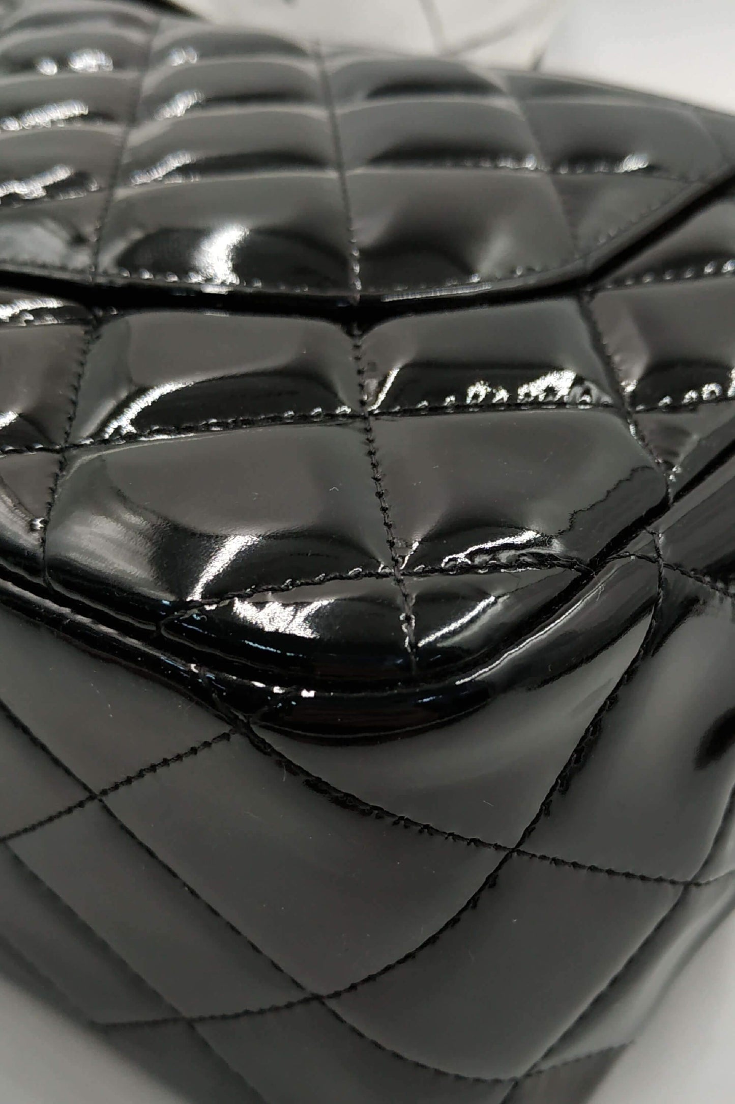 Quilted Patent Jumbo Classic Flap Bag with Silver Hardware Black