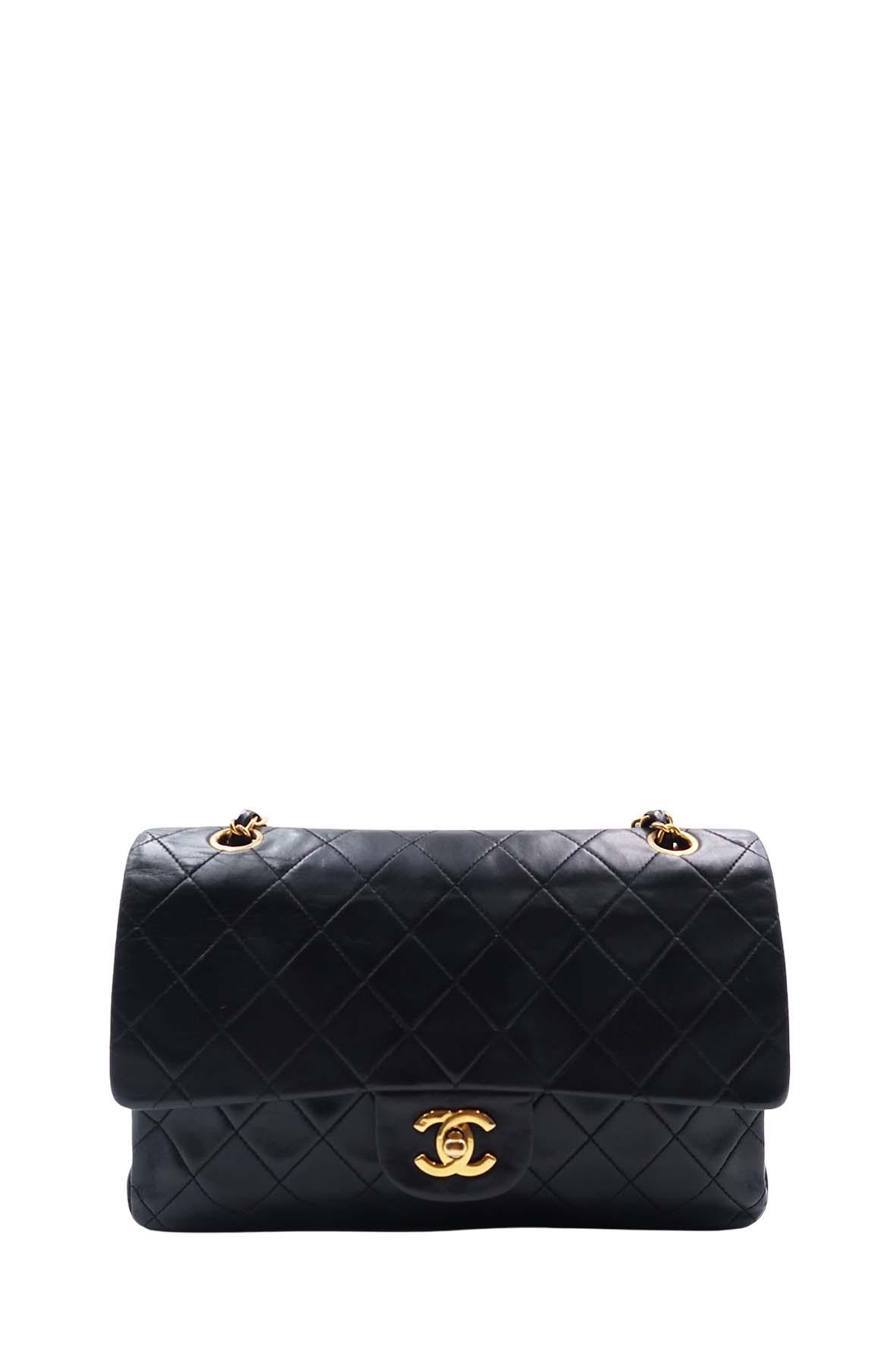 Vintage Quilted Lambskin Medium Classic Flap Bag Black with Gold Hardware