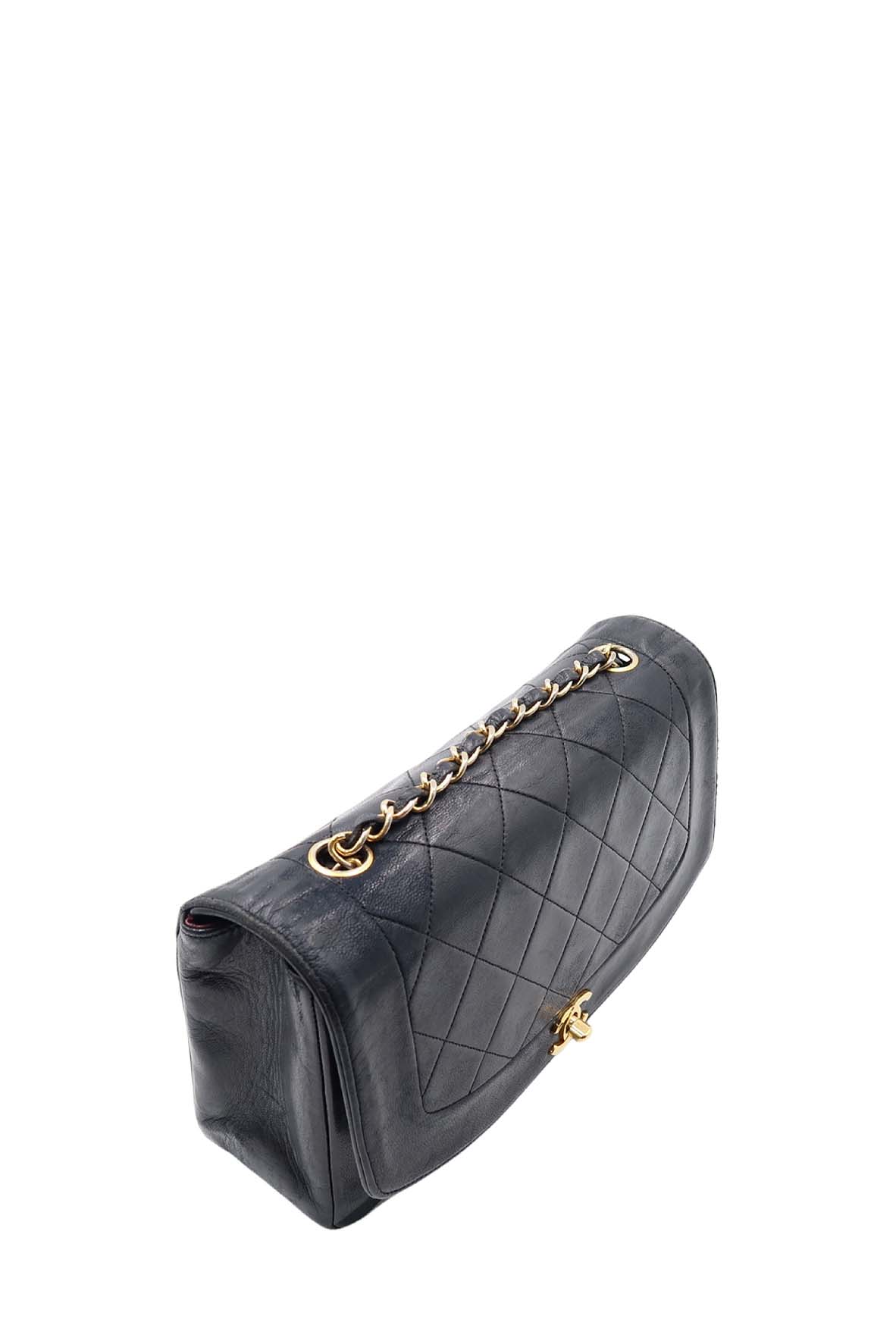 Vintage Quilted Lambskin Medium Diana Flap Bag with Gold Hardware Black