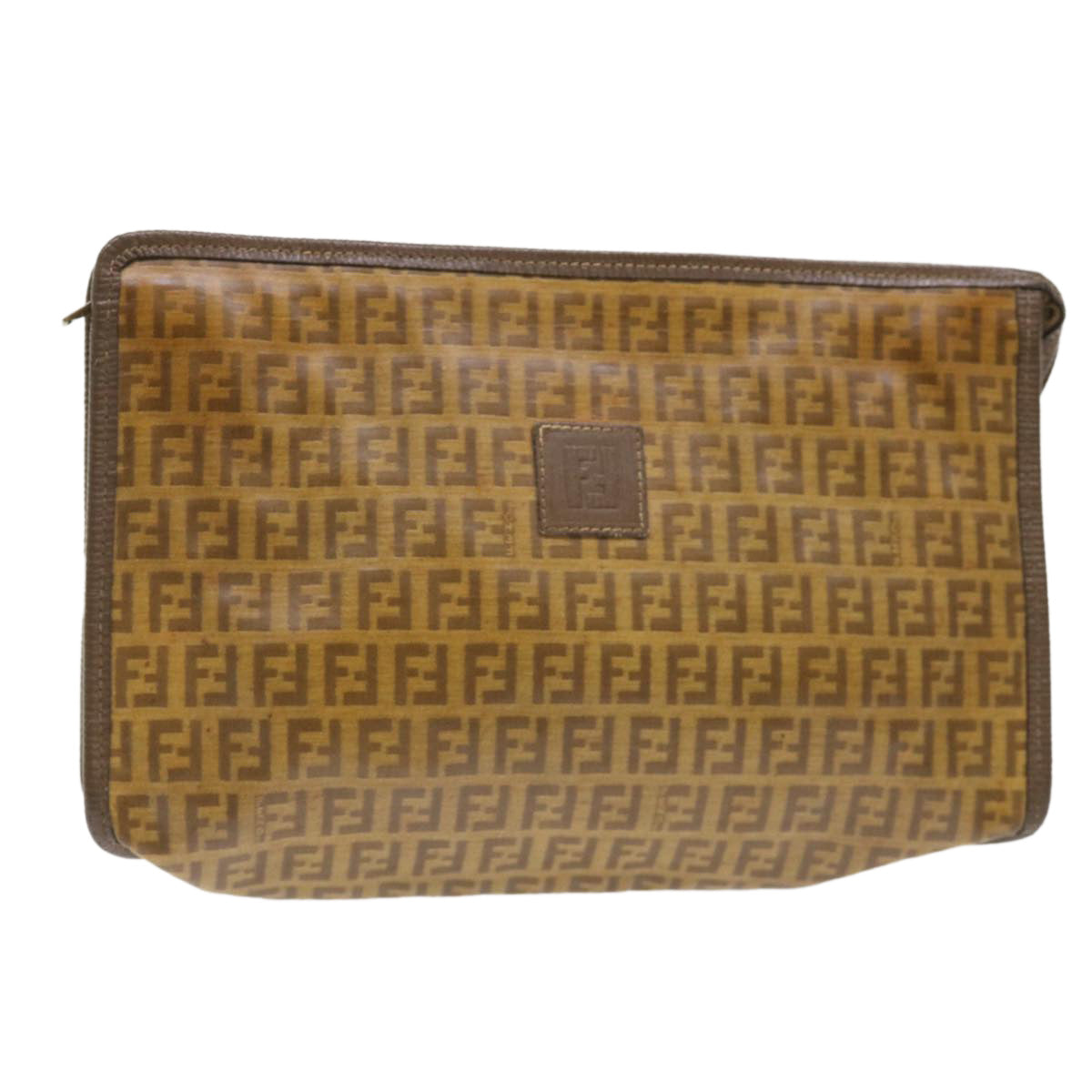 FENDI Zucchino Canvas Clutch Bag Brown cl640